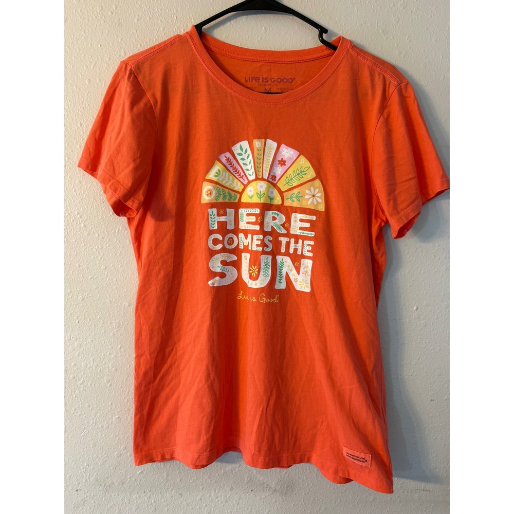 Life is Good Women Coral Here Comes The Sun Crusher-Lite Cotton T-Shirt Size M